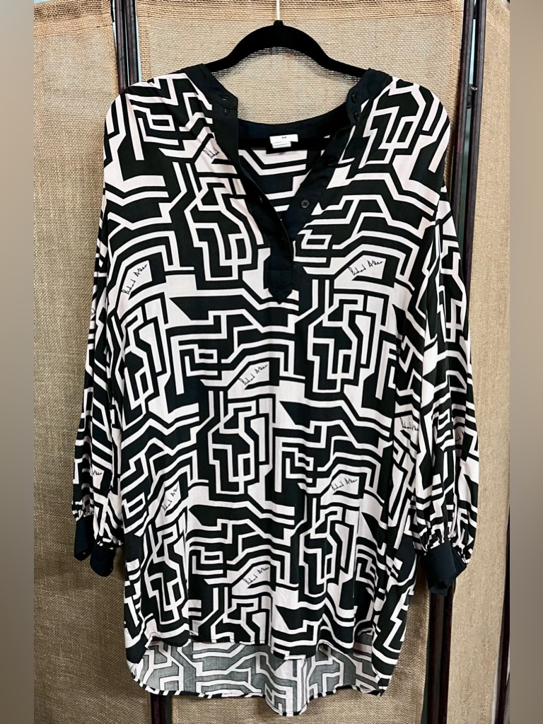 Richard Allen H&M Black & Tan Geometric V-Neck Women's Shirt Dress Sz 10
